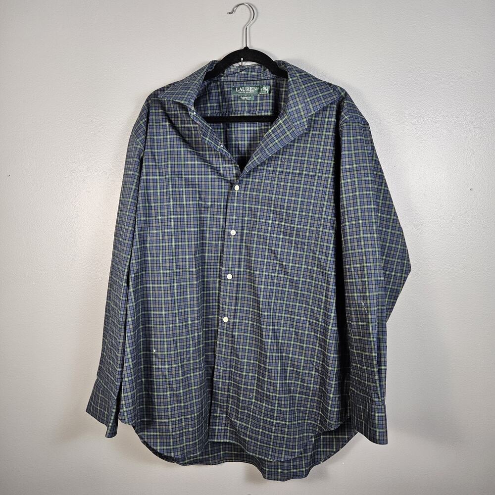 Lauren Ralph Lauren Shirt Men 18 34/35 Green Plaid Check Long Sleeve Button Down - Picture 2 of 6